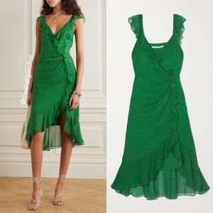 Veronica Beard Green Amal Silk Ruffle Dress 6